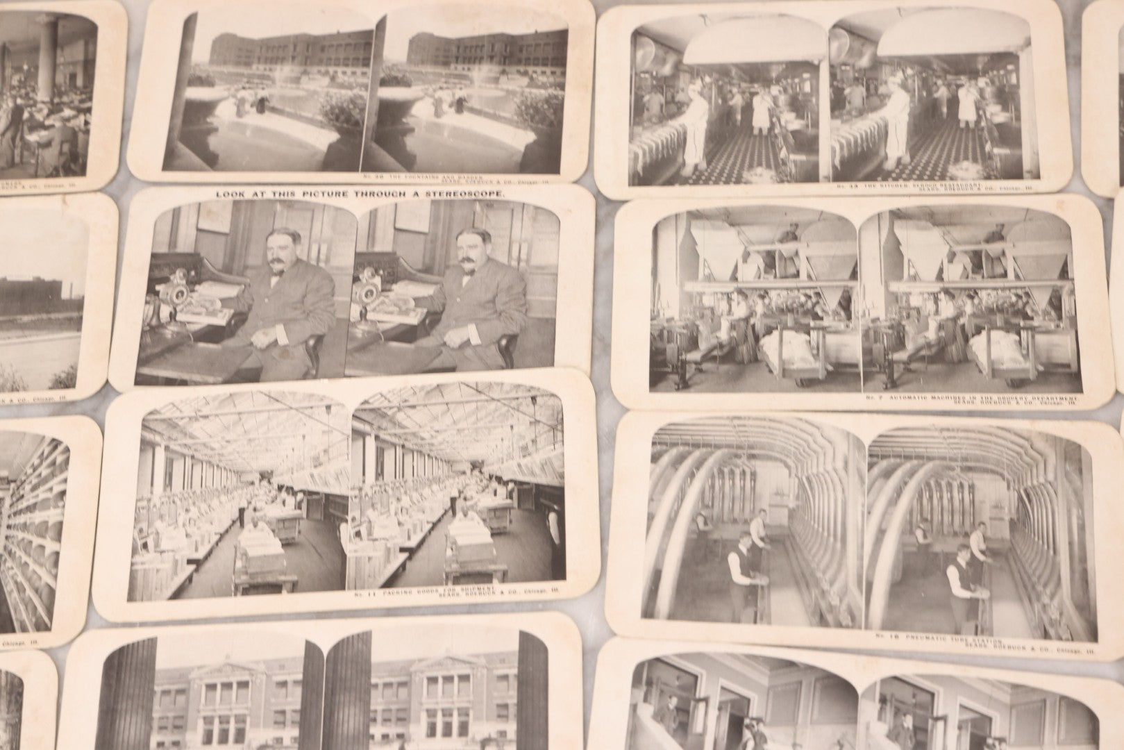 Lot 112 - Grouping Of 25 Antique Occupational Stereo View Cards Showing The Interior Operations Of Sears, Roebuck, & Co., Chicago, Illinois