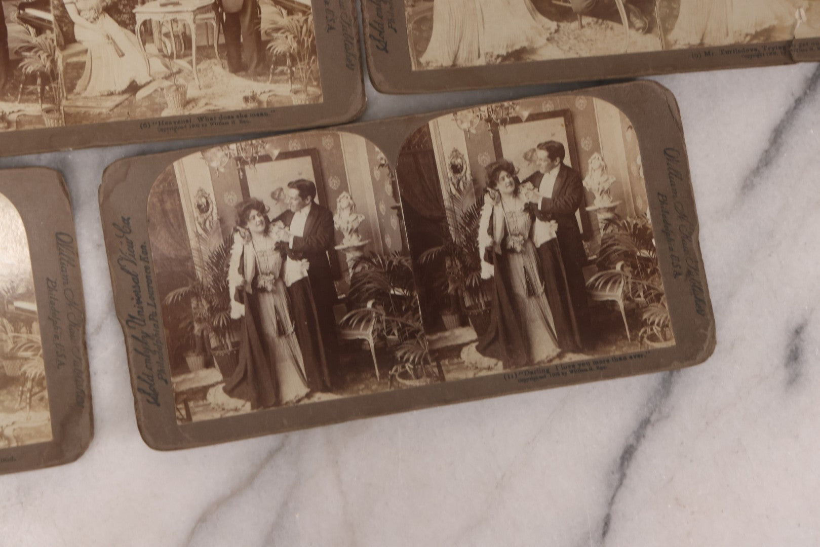 Lot 113 - Antique Grouping Of 11 Sequential Comic Photo Stereocards In Which Mr. Turtledove Is Caught Philandering With His And His Wife's New French Cook, Copyright 1902, By William H. Rau, Sold Only By Universal View Co., Philadelphia, Pennsylvania