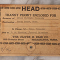 Lot 119 - Vintage Transfer Permit Envelope For The Remains, Head Of Bruce Birtwell Hennessy, Sent To L.A. Simmons, Funeral Director, North Adams, Massachusetts, Dated Nov. 29, 1946, Envelope From The Oliver H. Bair Co., Philadelphia, Pennsylvania