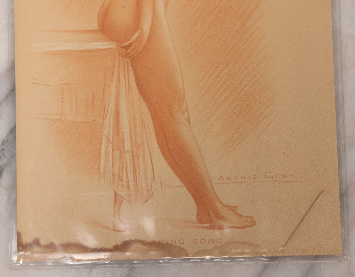 Lot 120 - Antique Nude Pinup Ephemera Scrap Titled "Morning Song," Naked Lady Posing With Bird Illustrated By Archie Gunn