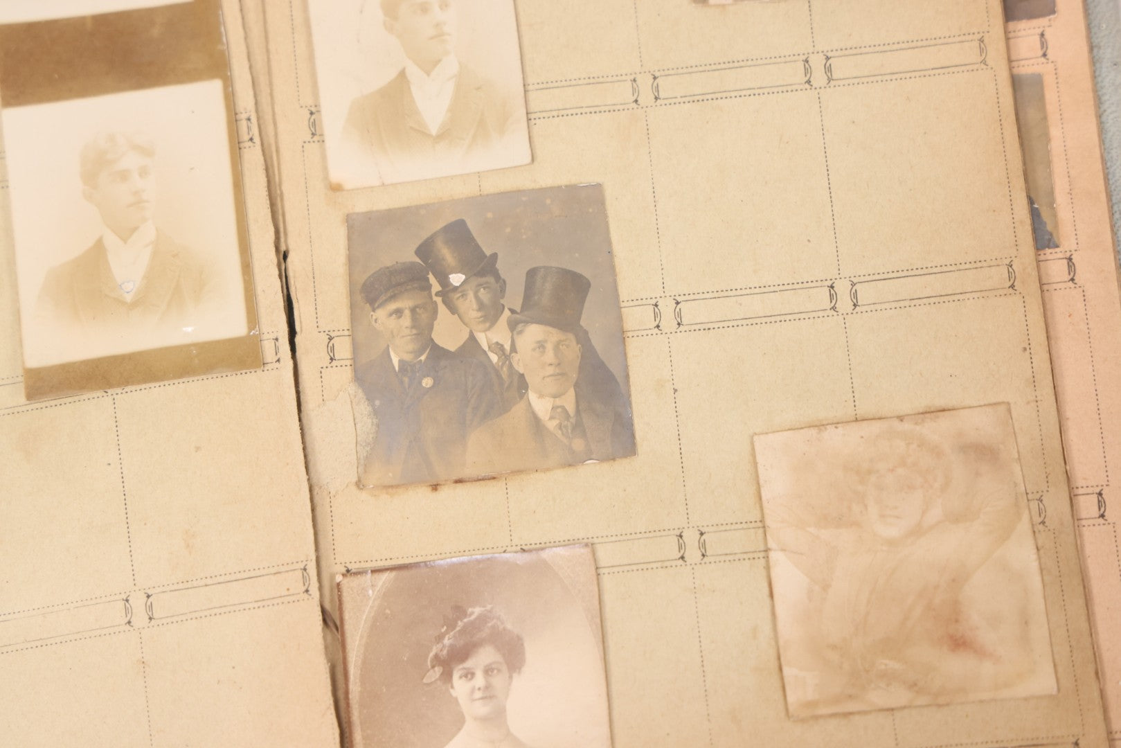 Lot 030 - Antique Snapshot Portrait Photo Album With 65+ Pasted Portrait Photos Of Victorian And Edwardian Men And Women, Dated Christmas 1901, From Marie & Ross Ellor