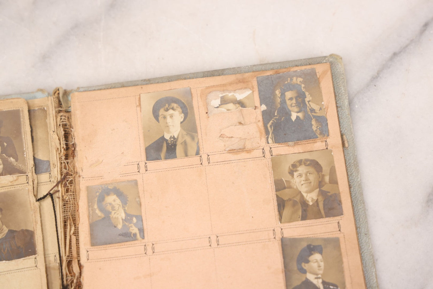 Lot 030 - Antique Snapshot Portrait Photo Album With 65+ Pasted Portrait Photos Of Victorian And Edwardian Men And Women, Dated Christmas 1901, From Marie & Ross Ellor