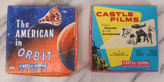Lot 033 - Pair Of Vintage 8mm Castle Films, Produced By United World Films Inc. Including "The American In Orbit", And "Movies Greatest Headlines", In Original Boxes