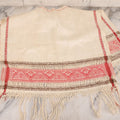 Lot 035 - Antique Damask Textile Fabric Bib With Detailed Red Embroidery Featuring All Seeing Eye, Comb And Brush And Hairpin Motifs
