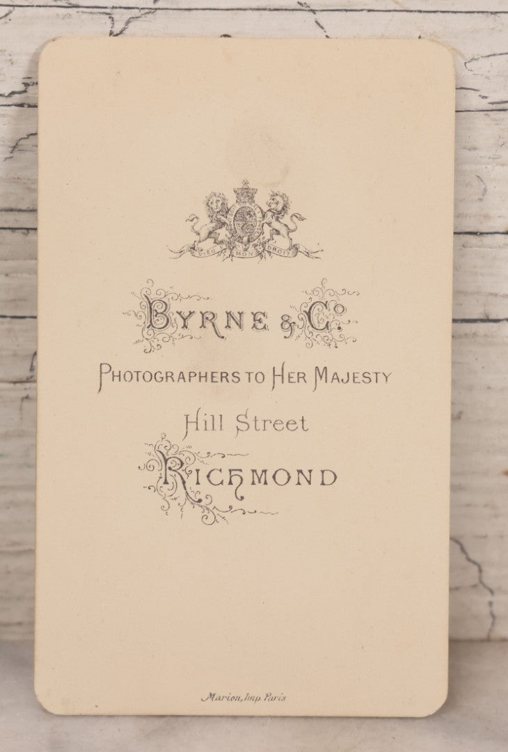 Lot 084 - Antique Carte De Visite C.D.V. Photograph Of Young Boy Posing With Rifle, Byrne & Co. Photographers To Her Majesty, Hill Street, Richmond, England