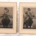 Lot 092 - Pair Of Vintage Souvenir Photographs Of Man And Woman Posing With Revolver, Cowboy Hat, And Lasso, Sitting On Back Of Horned Bull, Souvenir Of Ferdinand Silver Springs, 1940