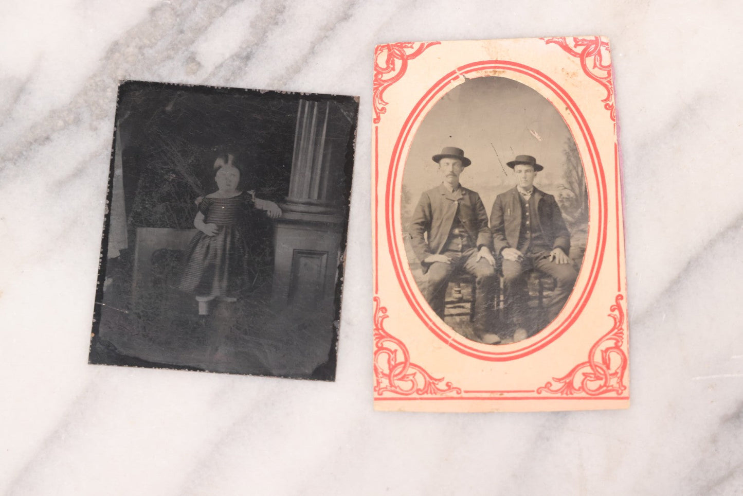 Lot 095 - Grouping Of Sixteen Antique Tintype Photographs Of Men Women And Children Including Two Children In Chairs, Brother And Sister, With Hand Tinting, Young Man Standing With Book, Family Portrait, And More
