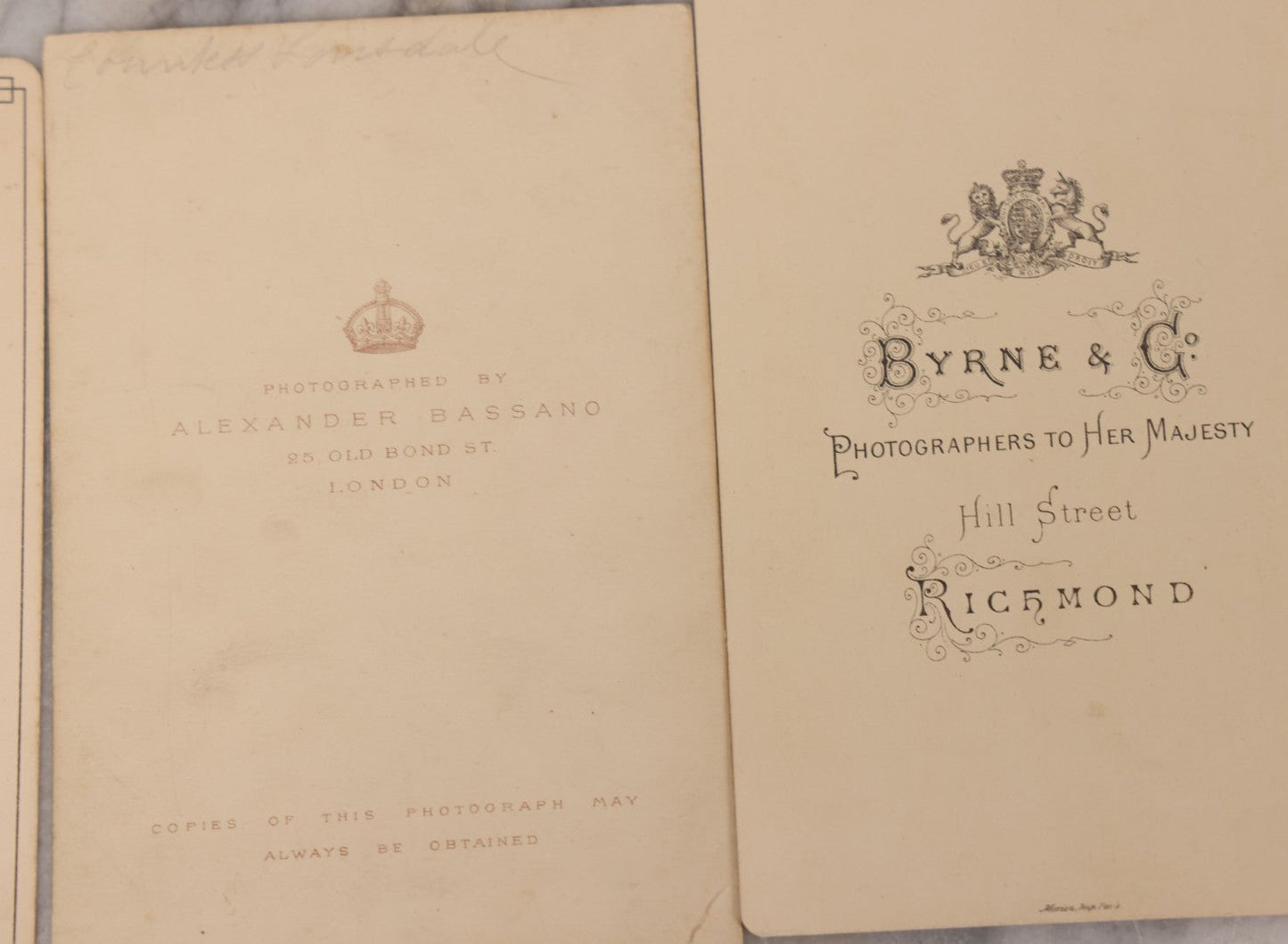 Lot 100 - Grouping Of Antique Photographs By British Photographers Including Four Cabinet Cards And Five Carte De Visite C.D.V. Photos By Photographers Including W. & D. Downey, Byrne & Co., Alexander Bassano, Elliott And Fry, And More