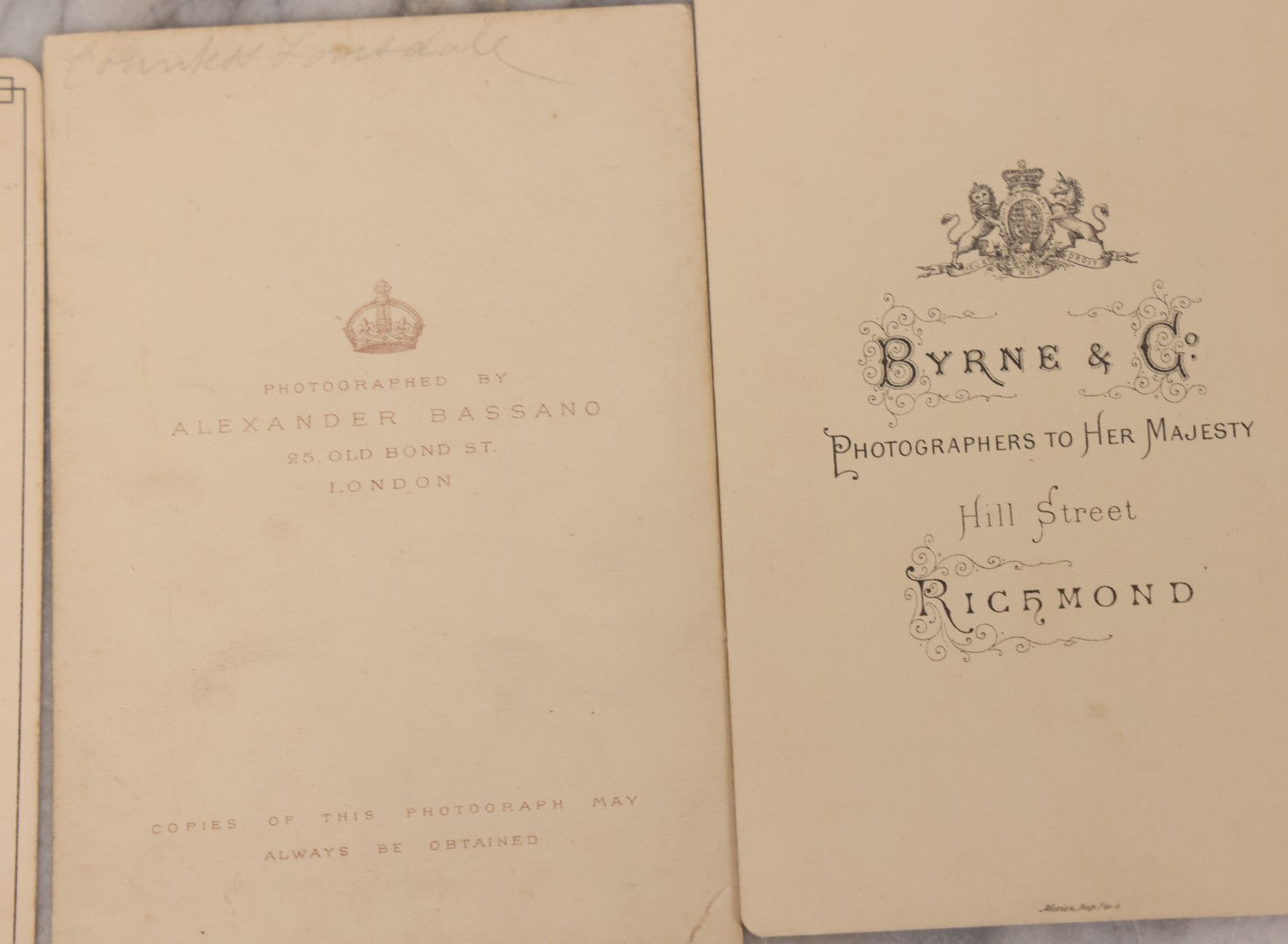 Lot 100 - Grouping Of Antique Photographs By British Photographers Including Four Cabinet Cards And Five Carte De Visite C.D.V. Photos By Photographers Including W. & D. Downey, Byrne & Co., Alexander Bassano, Elliott And Fry, And More