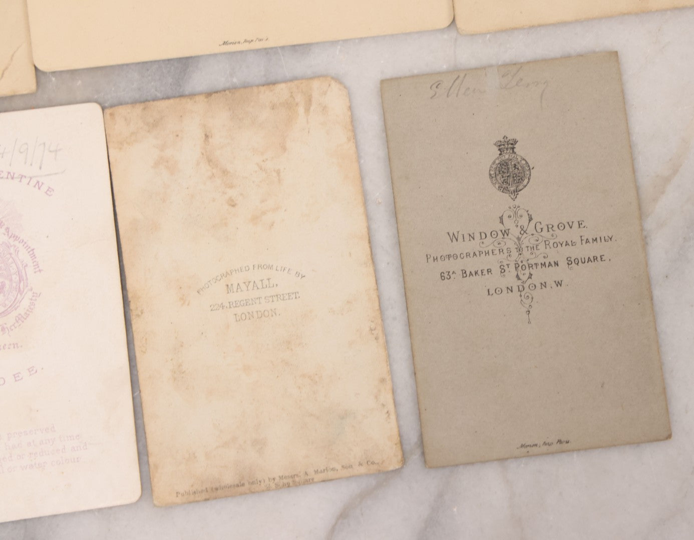 Lot 100 - Grouping Of Antique Photographs By British Photographers Including Four Cabinet Cards And Five Carte De Visite C.D.V. Photos By Photographers Including W. & D. Downey, Byrne & Co., Alexander Bassano, Elliott And Fry, And More