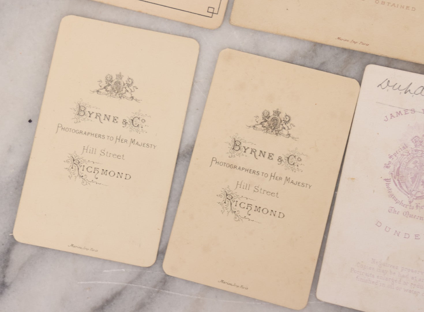 Lot 100 - Grouping Of Antique Photographs By British Photographers Including Four Cabinet Cards And Five Carte De Visite C.D.V. Photos By Photographers Including W. & D. Downey, Byrne & Co., Alexander Bassano, Elliott And Fry, And More