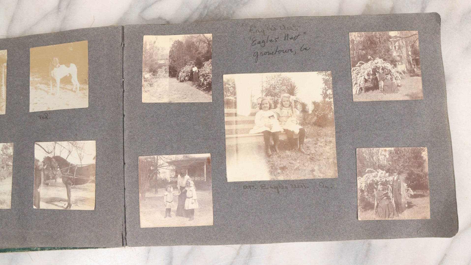 Lot 003 - Antique Snapshot Photo Album Belonging To Mary Eleanor Hill, Containing Photographs Taken In And Around "Brier Crest" In Villanova, Pennsylvania And "Eagle's Nest" In Grovetown, Georgia, With Over 300 Photographs, Including Women In Catacombs