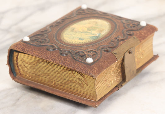 Lot 004 - Antique Victorian Portrait Photo Album With "Forget Me Not" Embossed Foredge, Gifted To Aunt Aney From Her Nephew Summer B. Miller, Nov. 25, 1878, Containing 11 Tintypes & 31 C.D.V.s, Including Woman Holding Book And Likely Civil War Soldiers