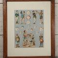 Lot 005 - Antique Framed Clown Die Cut Scrap Assemblage With 19 Pieces, Original Victorian Scraps In Frame As Found, Arrangement Appears To Be An Original Antique, 18-3/8" x 22-3/8"