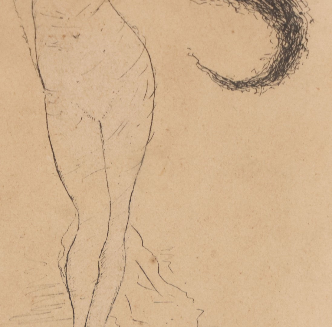 Lot 015 - Antique Pen And Ink Drawing On Board Of Nude Woman In Suggestive Pose With Cheeky Inscription "To Jim And Sadie" Artist Signed H.D. Hawley, Dated 1911, In Frame As Found, 5-3/4" x 7-3/4"