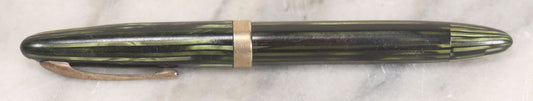 Lot 036 - Vintage Black Fountain Pen With Green Striping Decoration, Manufactured By W.A. Sheaffer Pen Co., Fort Madison, Iowa, U.S.A., With Original Cap, Untested
