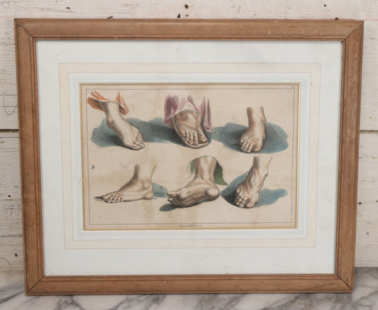 Lot 044 - Antique Hand Colored French Stipple Engraved Print, "Studies Of Feet," Engraved By Gabriel, Paris, Circa Early Nineteenth Century, 18-1/4" x 15"