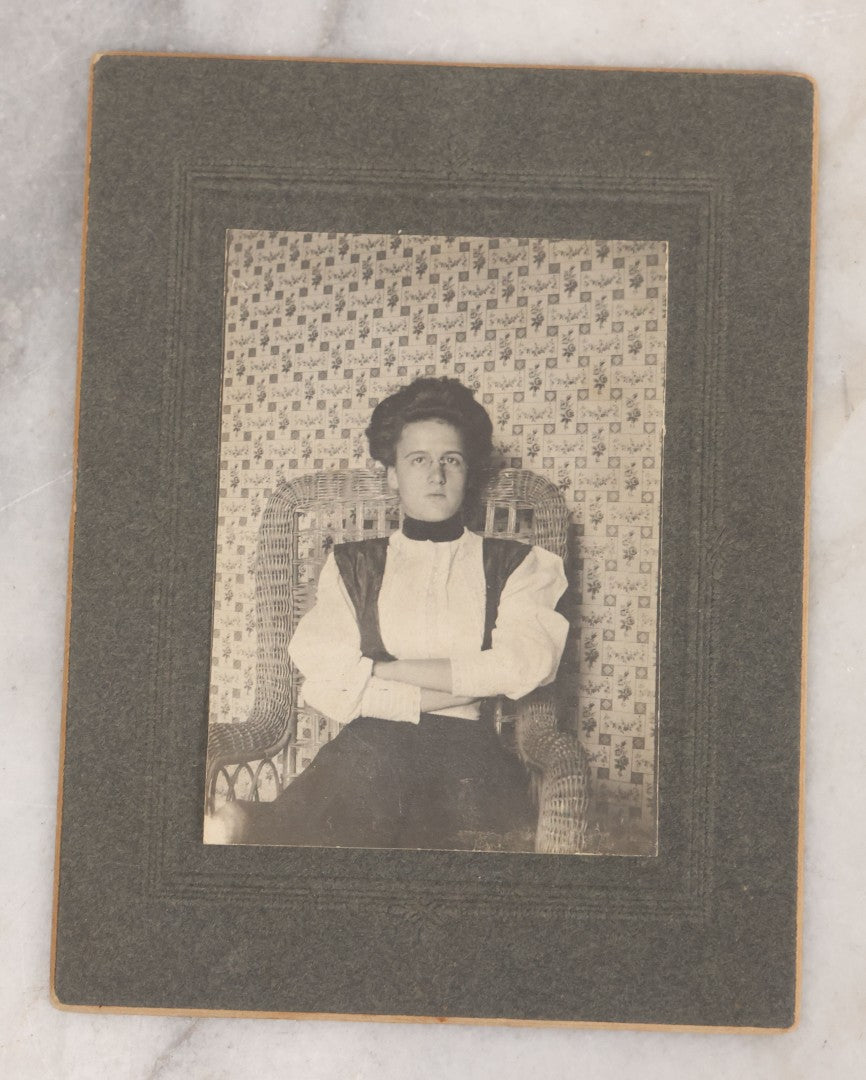 Lot 068 - Grouping Of Nine Antique Photographs Including Souvenir Tintype Of Young Boys In Overalls, Group Photo Of Family Posing Outside Large Farmhouse, Cabinet Cards, And More