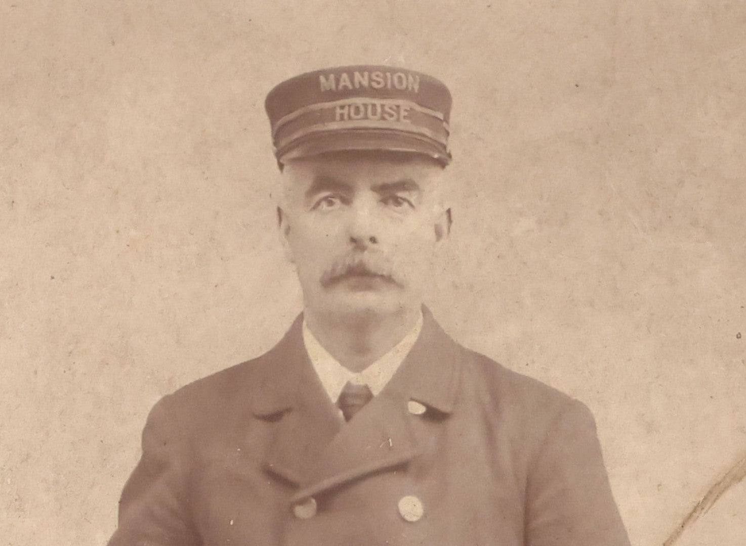 Lot 074 - Pair Of Duplicate Antique Cabinet Card Photographs Of "Mansion House" Worker In Uniform With Cap, Monty & Co. Studio, Photographers, Ware, Massachusetts