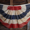 Lot 007 - Vintage Red White And Blue Patriotic Bunting, Note Holes, Fading, And Staining, 76" W x 34" H