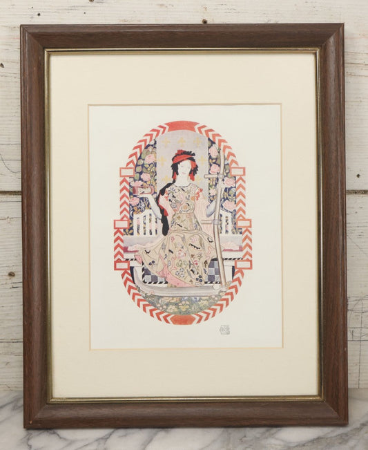 Lot 054 - Antique Magazine Print Of A Design For An Embroidered Chair Back Depicting Mother Time By R. Anning Bell, From The May 1913 Issue Of "The International Studio" Magazine, In Vintage Frame, 12-1/2" x 15-1/2"