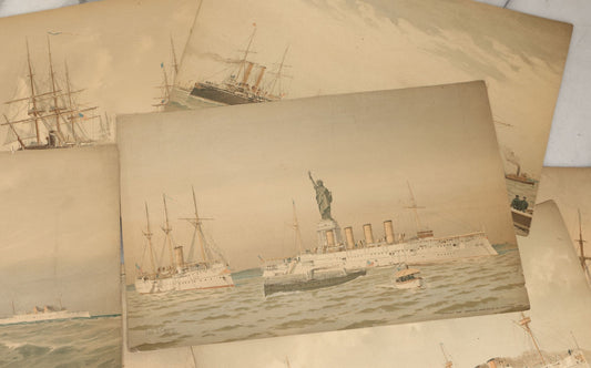 Lot 061 - Grouping Of 11 Antique Chromolithograph Prints Of U.S. Navy Battleships As Illustrated By Fred S. Cozzens, Copyright 1893 By The American Publishing Co., Hartford, Connecticut, Armstrong & Co., Lithographers, Boston