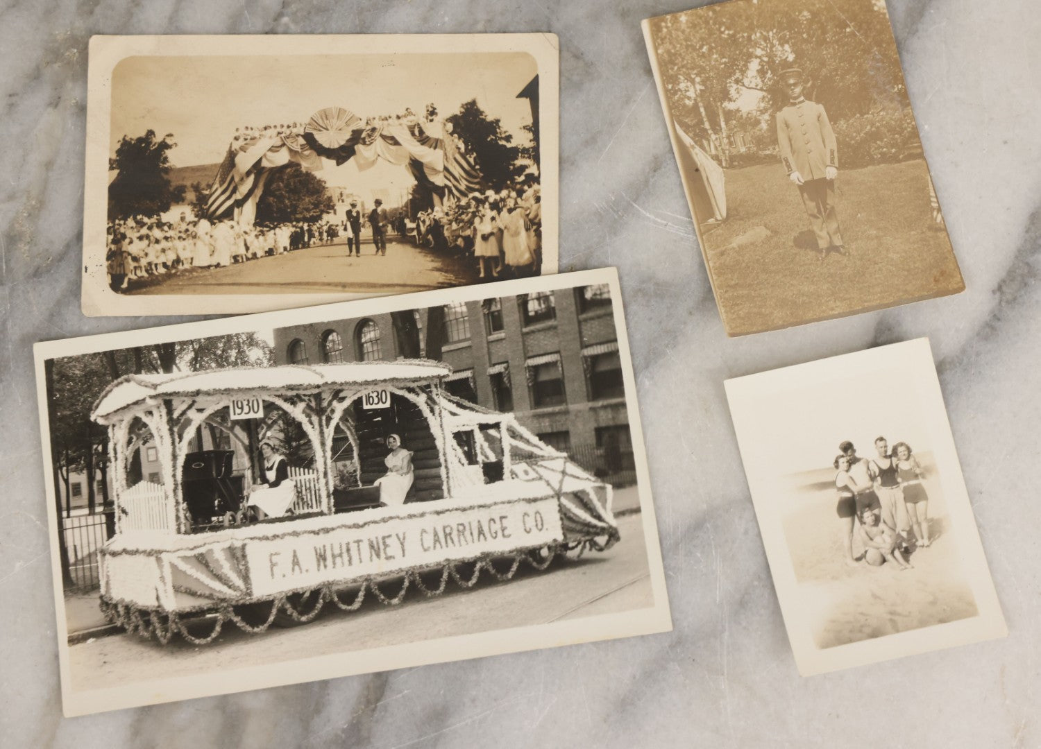 Lot 087 - Grouping Of 35 Vintage Vernacular Black And White Photographs, Including Nun, Soldiers, Women At The Beach, Boston Terrier Dog In Car, And Parade Photos