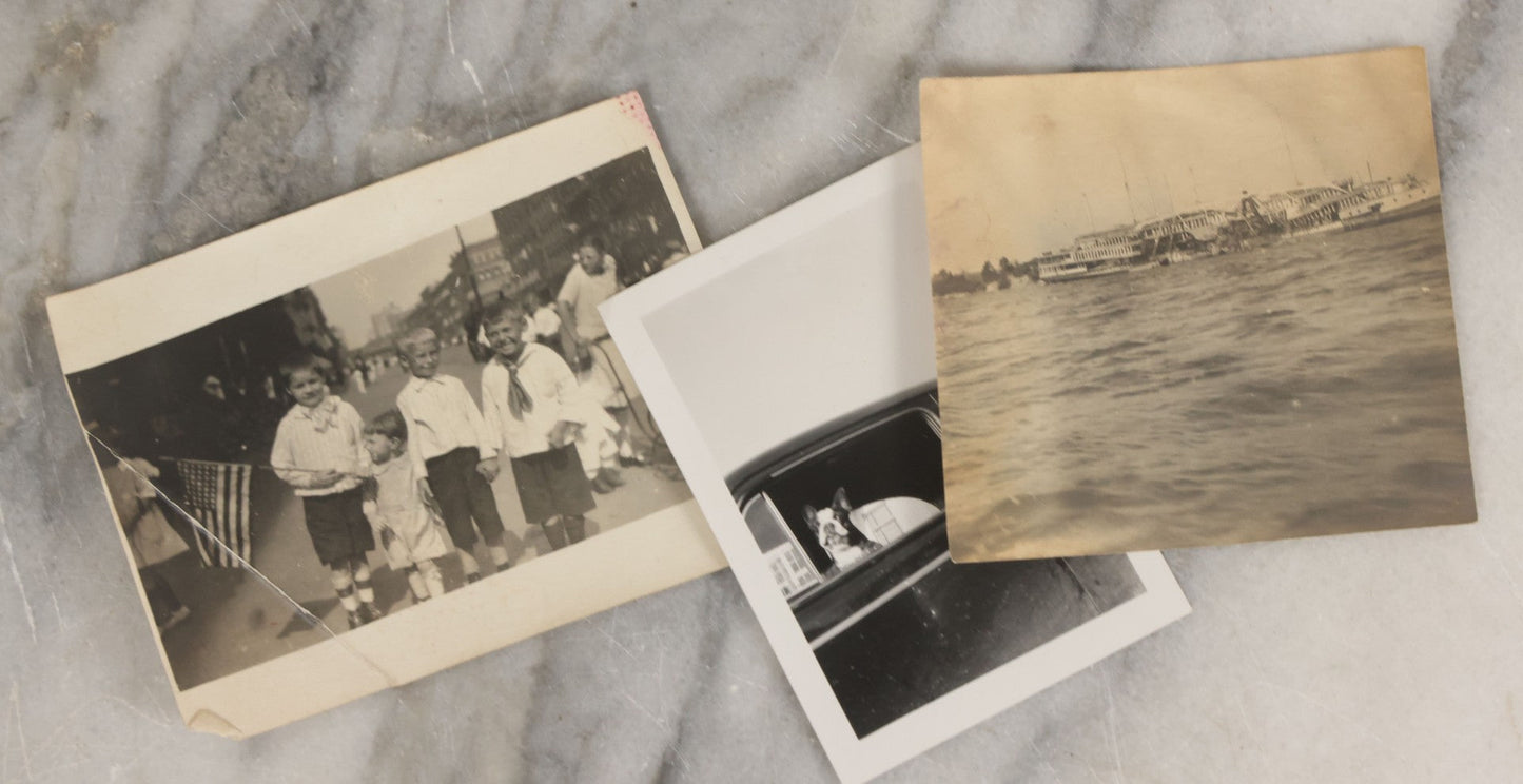 Lot 087 - Grouping Of 35 Vintage Vernacular Black And White Photographs, Including Nun, Soldiers, Women At The Beach, Boston Terrier Dog In Car, And Parade Photos