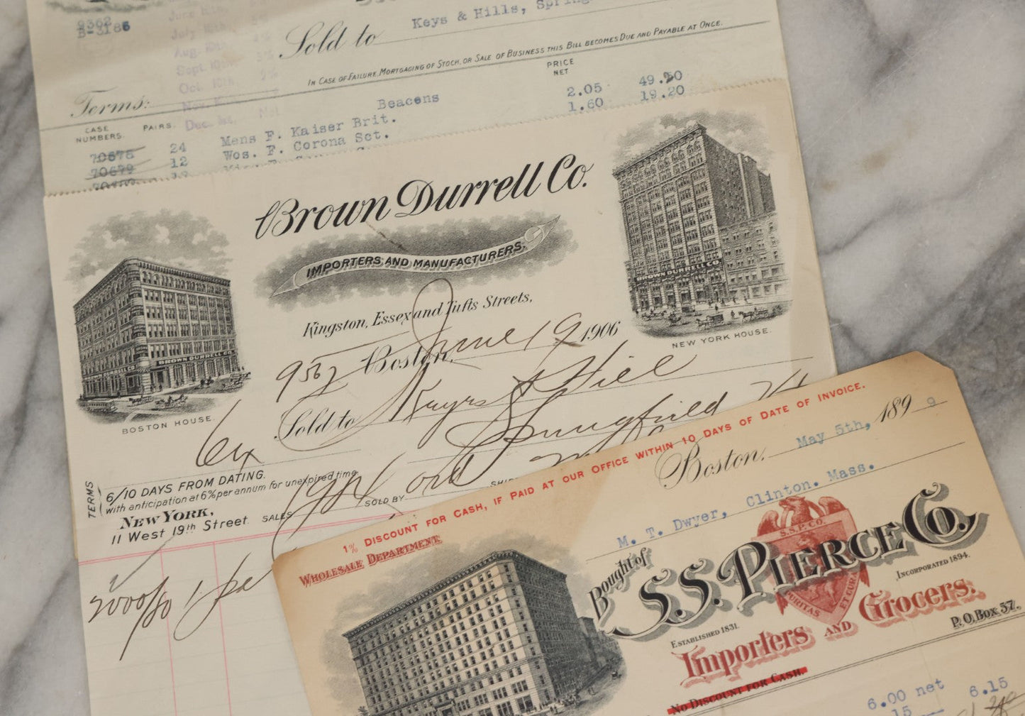 Lot 099 - Grouping Of Seventeen Antique Corporate Documents With Various Billheads, Letterheads, And Advertising For Businesses Including The Beacon Falls Rubber Shoe Co., National Biscuit Company, Hotels, And More