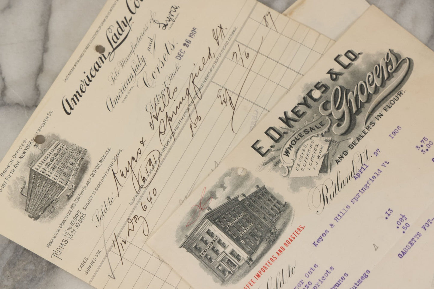 Lot 099 - Grouping Of Seventeen Antique Corporate Documents With Various Billheads, Letterheads, And Advertising For Businesses Including The Beacon Falls Rubber Shoe Co., National Biscuit Company, Hotels, And More