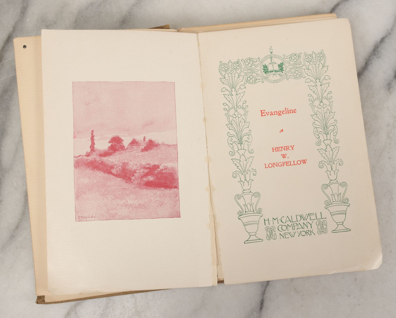 Lot 109 - "Evangeline: A Tale Of Acadie" Antique Poetry Book By Henry Wadsworth Longfellow, Illustrated, H.M. Caldwell Company, Publisher, New York, Circa 1900