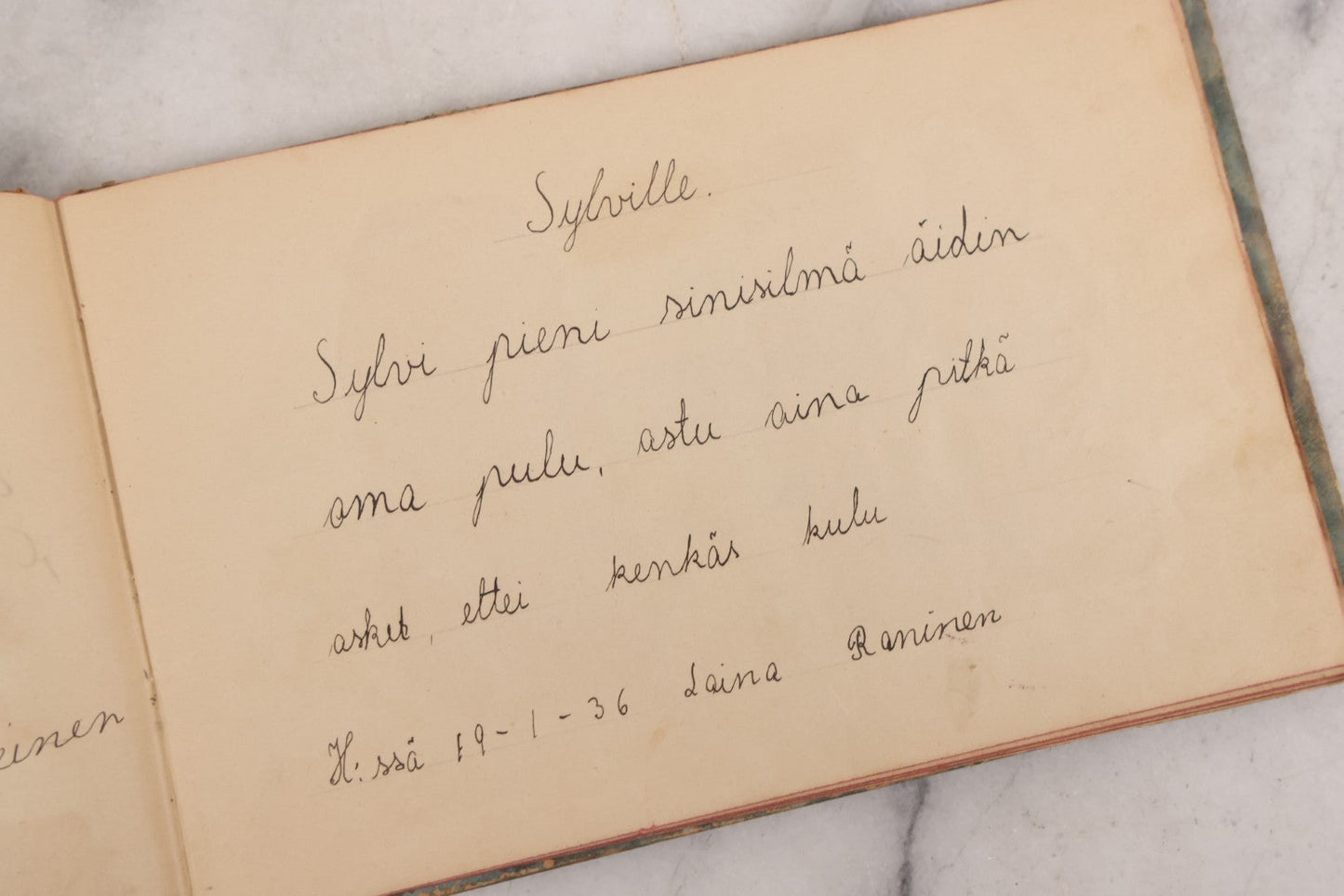 Lot 081 - Pair Of Vintage Finnish Ephemera Booklets Having Belonged To Sylvia "Sylvi" Sofia Suominen (1917 - 2010) Including Autograph And Scrapbook Album Given On Christmas 1936 In Helsinki, Finland And "Song And Story" Homework School Notebook