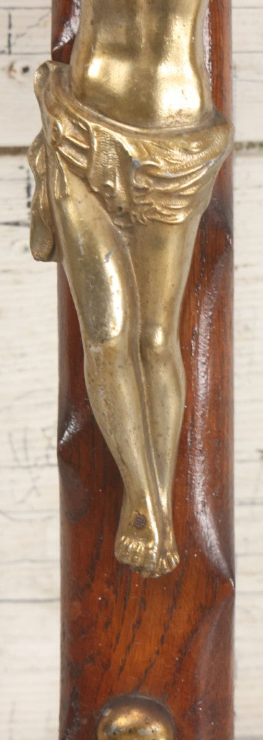 Lot 002 - Antique Thick Wooden Golgotha Crucifix With Metal Jesus And Skull Of Adam, Skull And Crossbones 11-1/2" x 19"