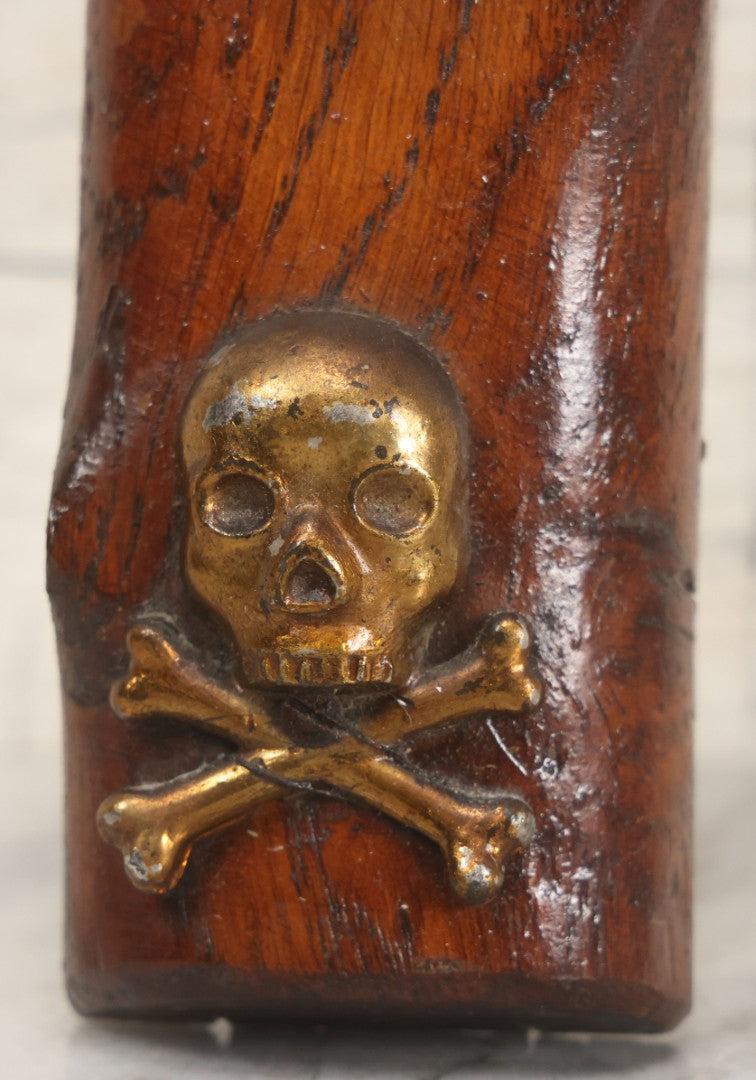 Lot 002 - Antique Thick Wooden Golgotha Crucifix With Metal Jesus And Skull Of Adam, Skull And Crossbones 11-1/2" x 19"