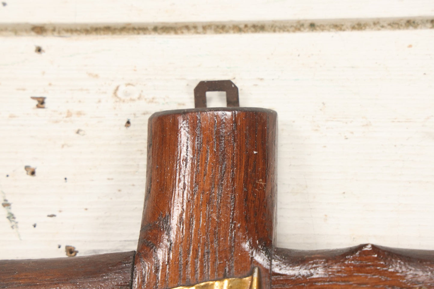 Lot 002 - Antique Thick Wooden Golgotha Crucifix With Metal Jesus And Skull Of Adam, Skull And Crossbones 11-1/2" x 19"