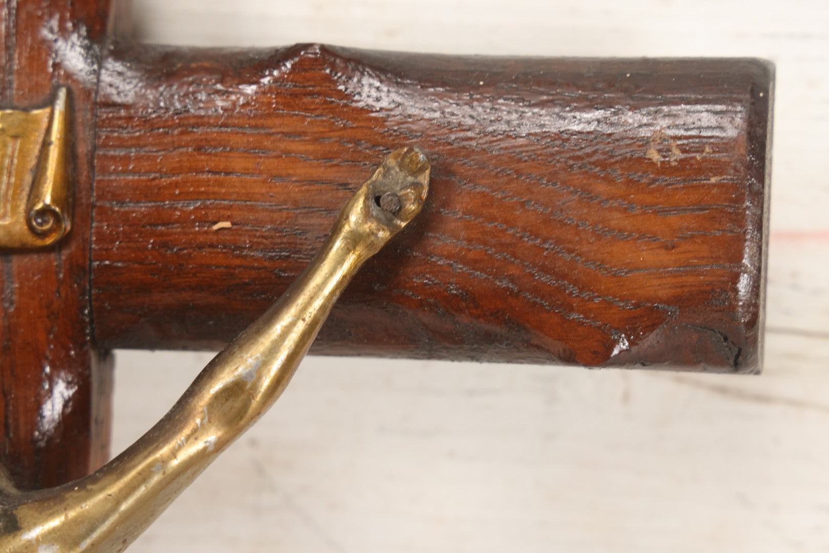 Lot 002 - Antique Thick Wooden Golgotha Crucifix With Metal Jesus And Skull Of Adam, Skull And Crossbones 11-1/2" x 19"