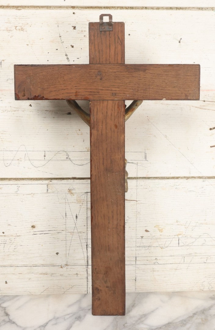 Lot 002 - Antique Thick Wooden Golgotha Crucifix With Metal Jesus And Skull Of Adam, Skull And Crossbones 11-1/2" x 19"