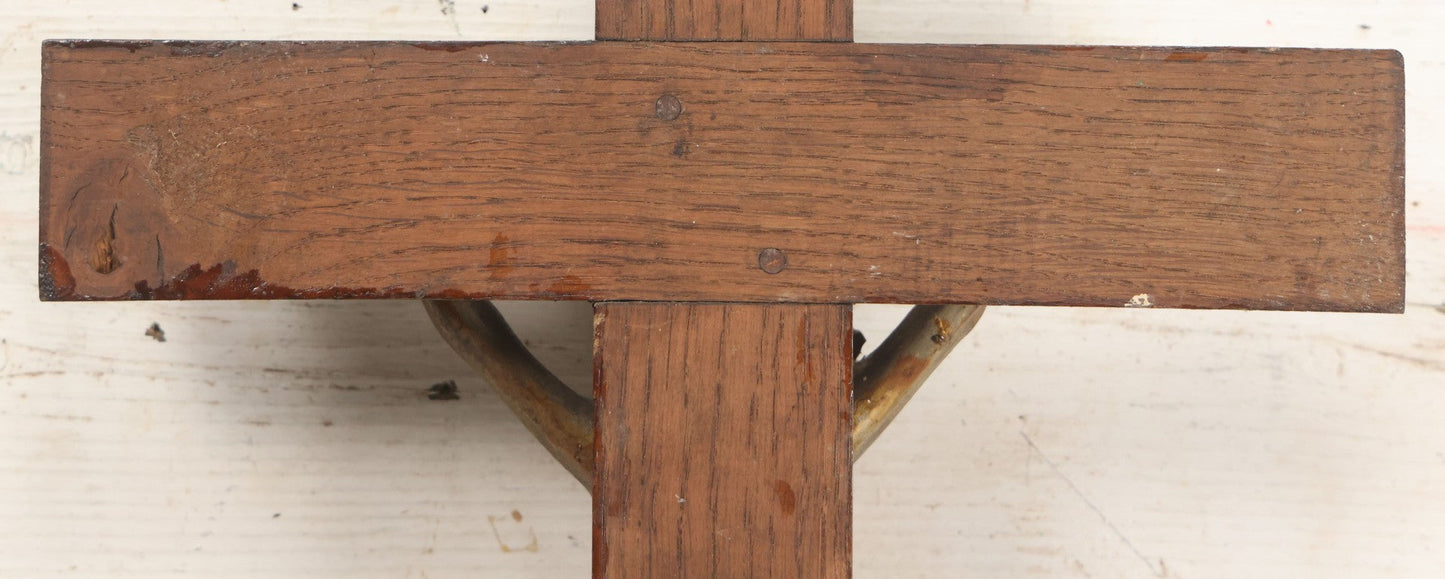 Lot 002 - Antique Thick Wooden Golgotha Crucifix With Metal Jesus And Skull Of Adam, Skull And Crossbones 11-1/2" x 19"