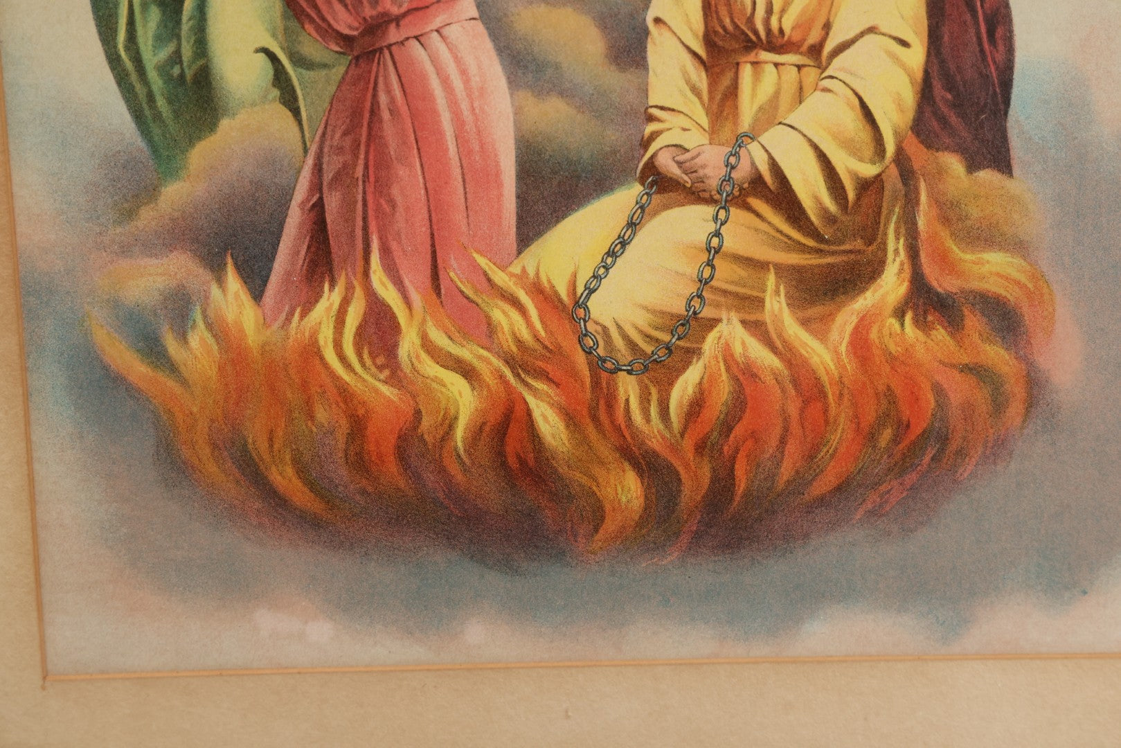 Lot 007 - Antique Lady Of Mount Carmel Catholic Religious Chromolithograph With Damned Souls Coming Out Of Hell, Purgatory, In Frame, 16-1/2" x 23-1/2"