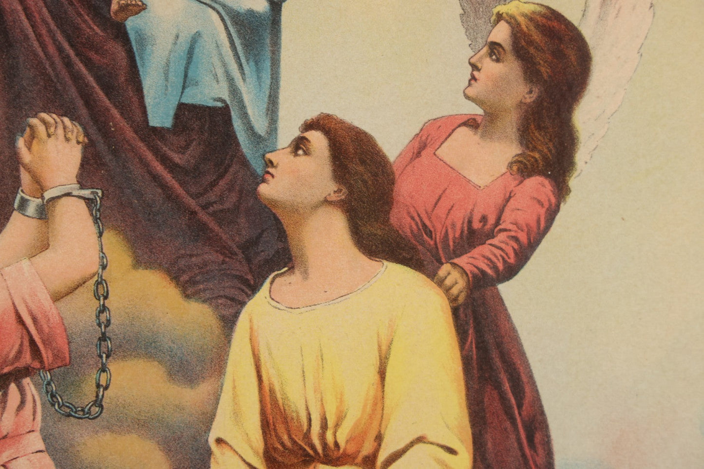 Lot 007 - Antique Lady Of Mount Carmel Catholic Religious Chromolithograph With Damned Souls Coming Out Of Hell, Purgatory, In Frame, 16-1/2" x 23-1/2"