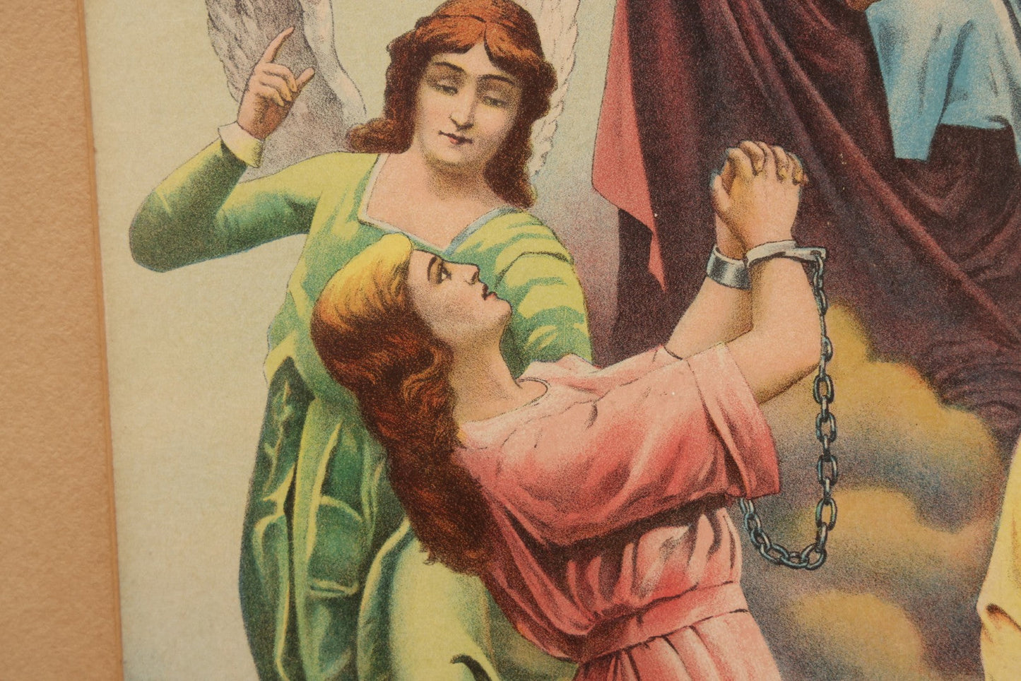Lot 007 - Antique Lady Of Mount Carmel Catholic Religious Chromolithograph With Damned Souls Coming Out Of Hell, Purgatory, In Frame, 16-1/2" x 23-1/2"