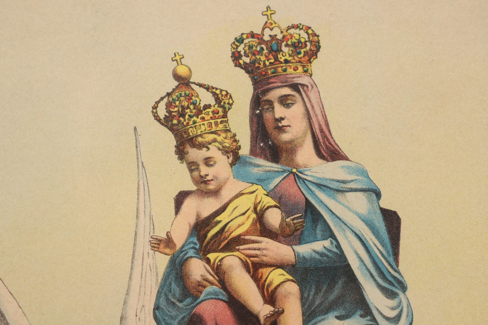 Lot 007 - Antique Lady Of Mount Carmel Catholic Religious Chromolithograph With Damned Souls Coming Out Of Hell, Purgatory, In Frame, 16-1/2" x 23-1/2"