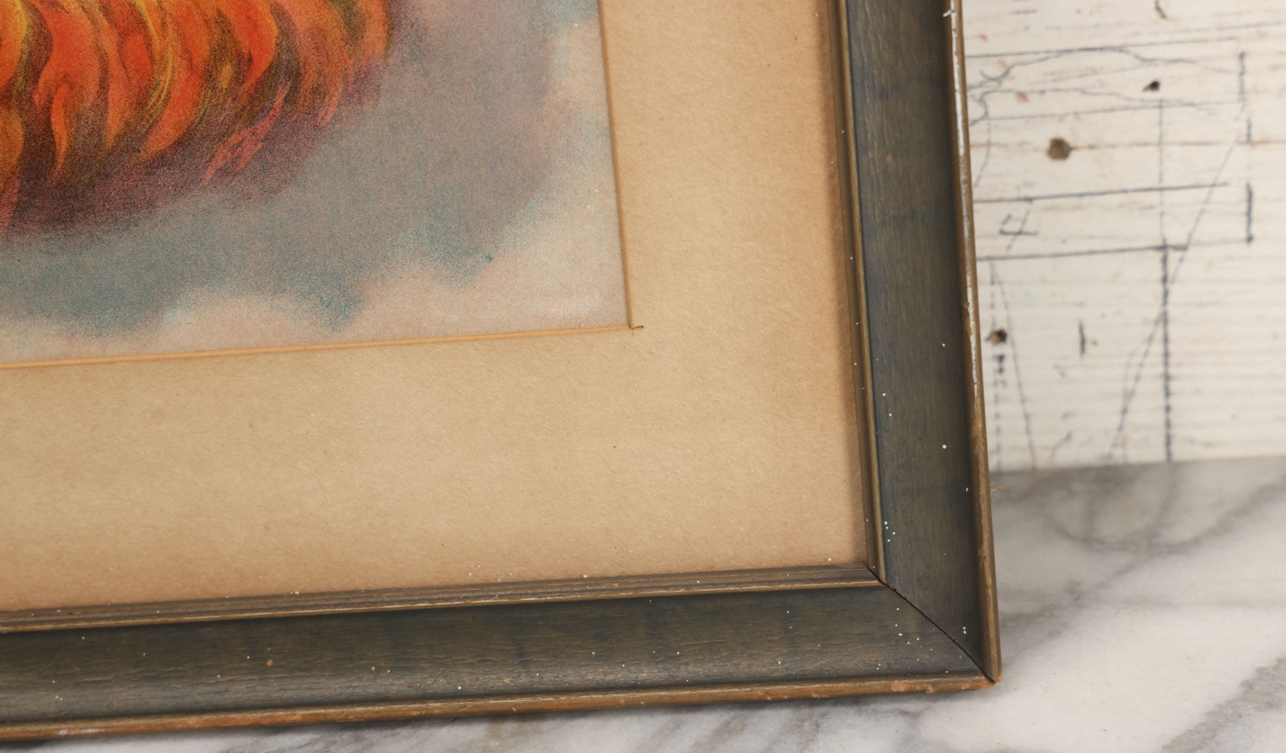 Lot 007 - Antique Lady Of Mount Carmel Catholic Religious Chromolithograph With Damned Souls Coming Out Of Hell, Purgatory, In Frame, 16-1/2" x 23-1/2"