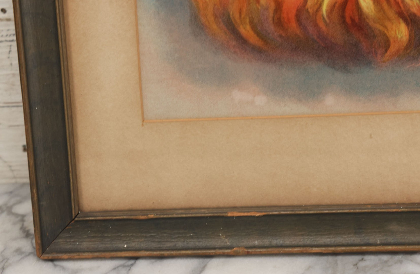Lot 007 - Antique Lady Of Mount Carmel Catholic Religious Chromolithograph With Damned Souls Coming Out Of Hell, Purgatory, In Frame, 16-1/2" x 23-1/2"