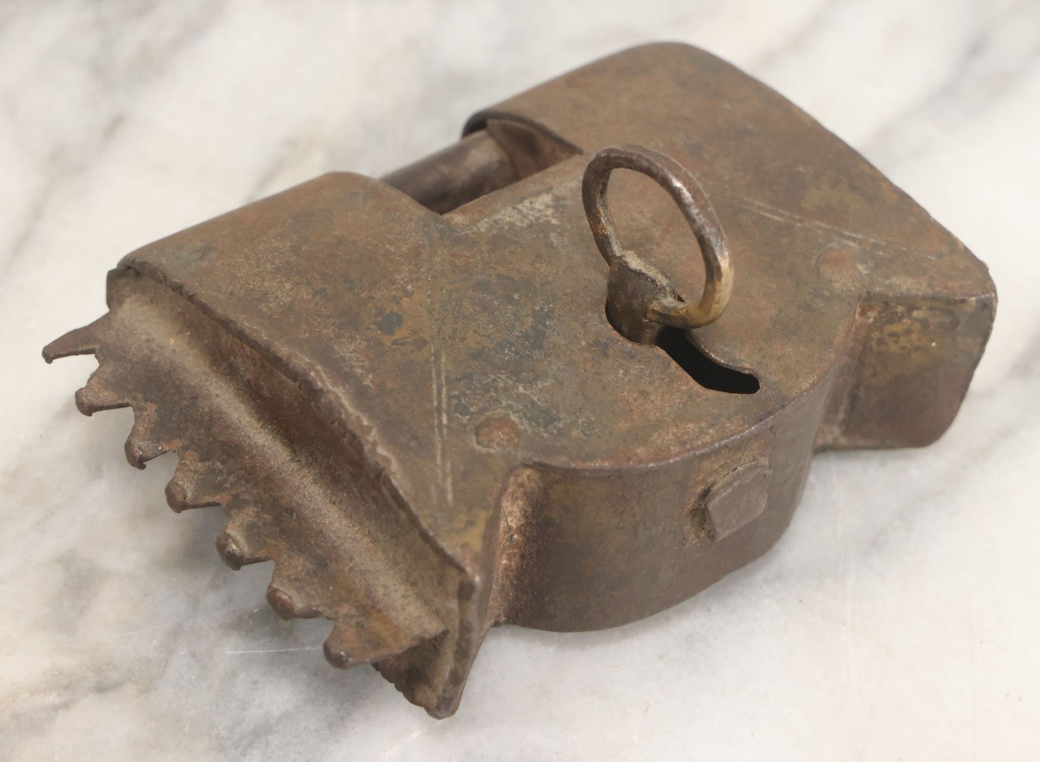 Lot 009 - Antique Hand Wrought Iron Strongbox Padlock With Key, Working Condition, Original Patina, Circa 18th Century