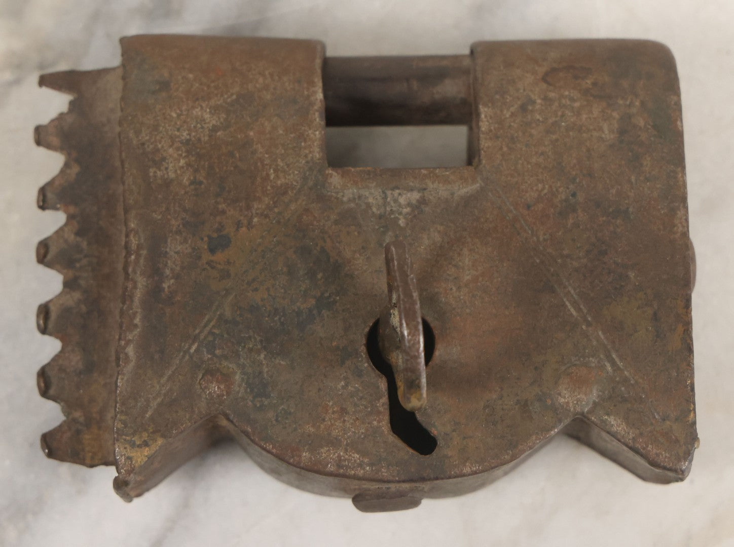 Lot 009 - Antique Hand Wrought Iron Strongbox Padlock With Key, Working Condition, Original Patina, Circa 18th Century