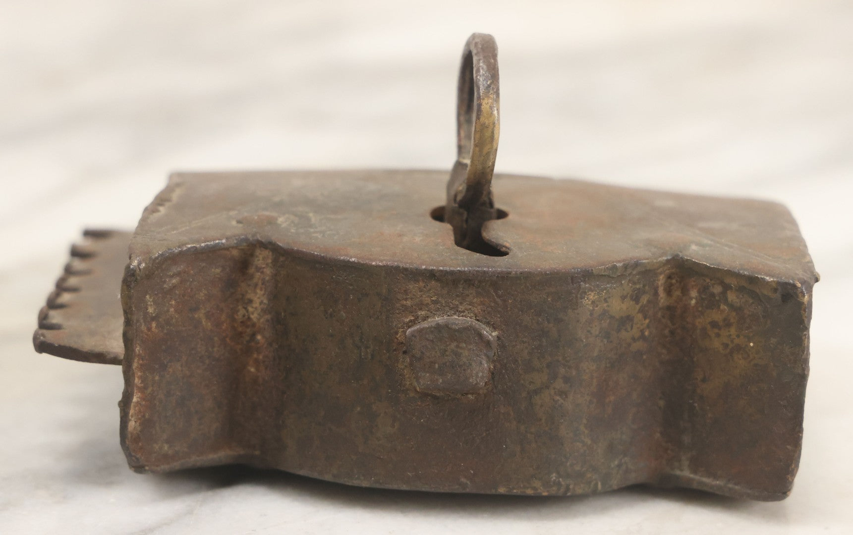Lot 009 - Antique Hand Wrought Iron Strongbox Padlock With Key, Working Condition, Original Patina, Circa 18th Century