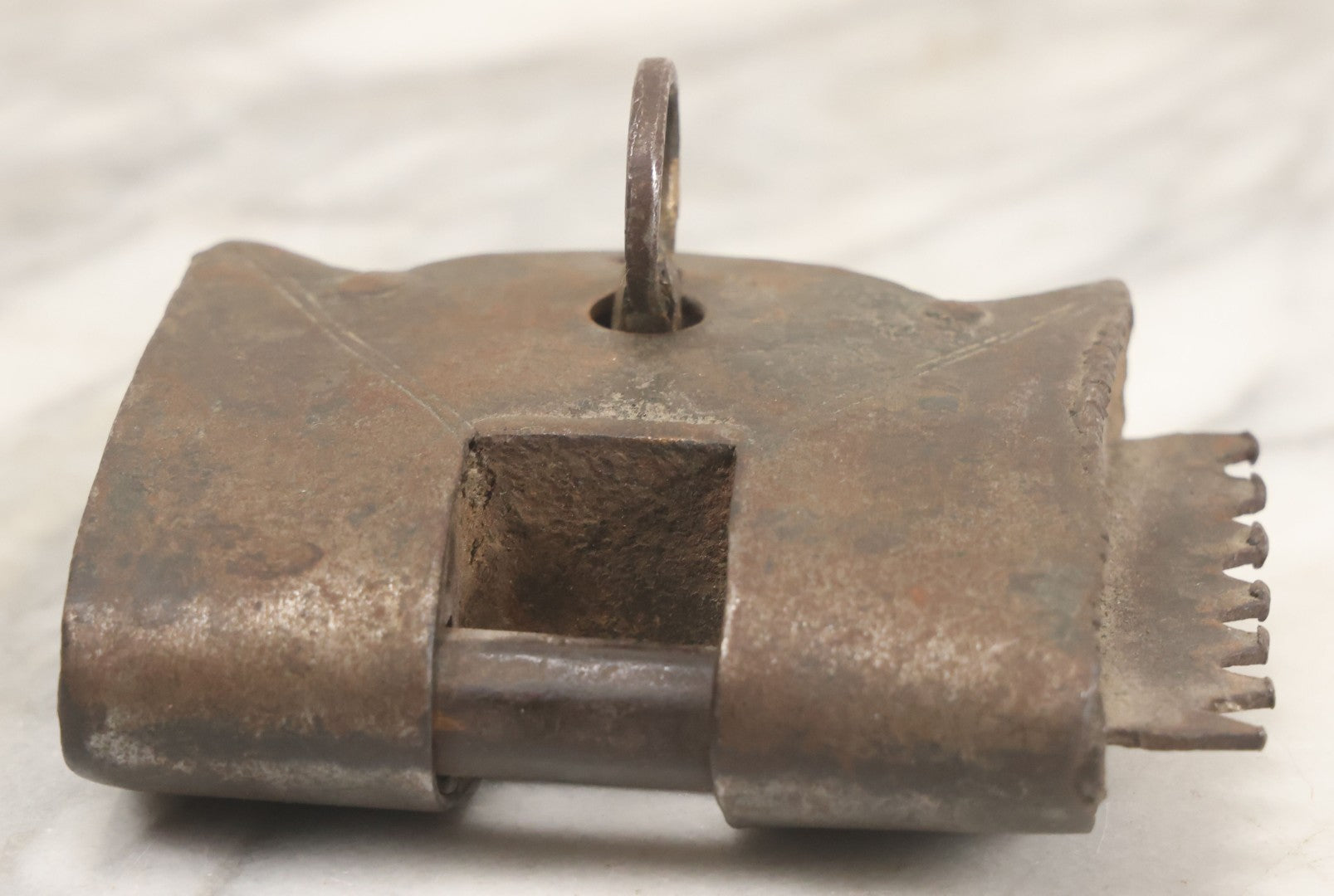 Lot 009 - Antique Hand Wrought Iron Strongbox Padlock With Key, Working Condition, Original Patina, Circa 18th Century