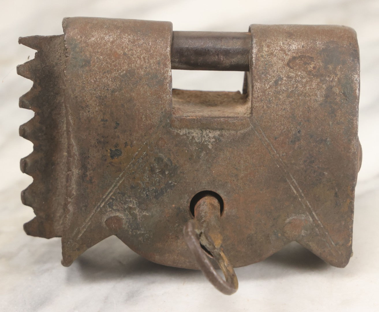 Lot 009 - Antique Hand Wrought Iron Strongbox Padlock With Key, Working Condition, Original Patina, Circa 18th Century
