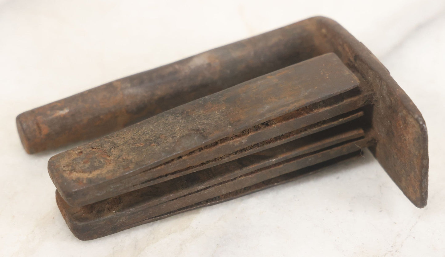 Lot 009 - Antique Hand Wrought Iron Strongbox Padlock With Key, Working Condition, Original Patina, Circa 18th Century